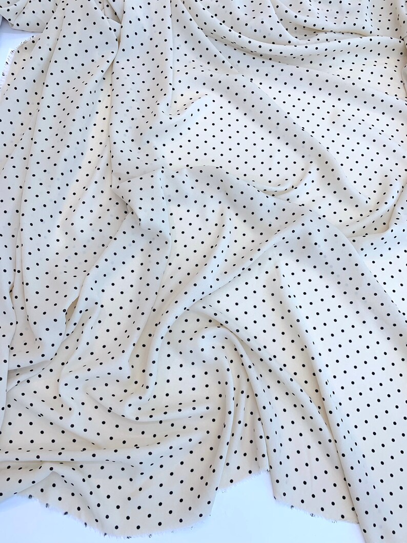 Polka Dot Fabric by 1 yard Ivory White Crepe for dress Small Print skirt blouse 100/% Terylene