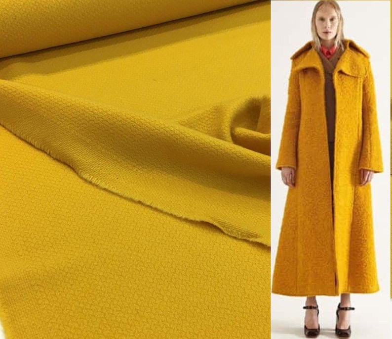 Yellow Boucle Wool Fabric by Ungaro textured tweed for coat by 12 yard suit