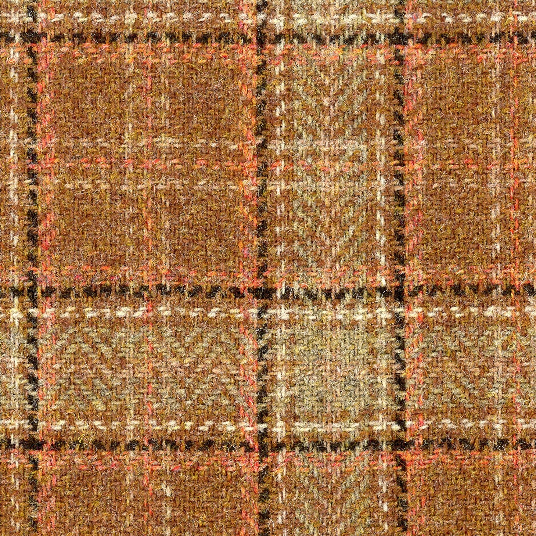 Tartan Plaid Check Fabric 100 WOOL Tweed Brown Orange Black Etsy