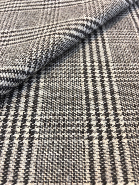 Plaid Fabric Wool Brown Beige Check Houndstooth Italian Etsy