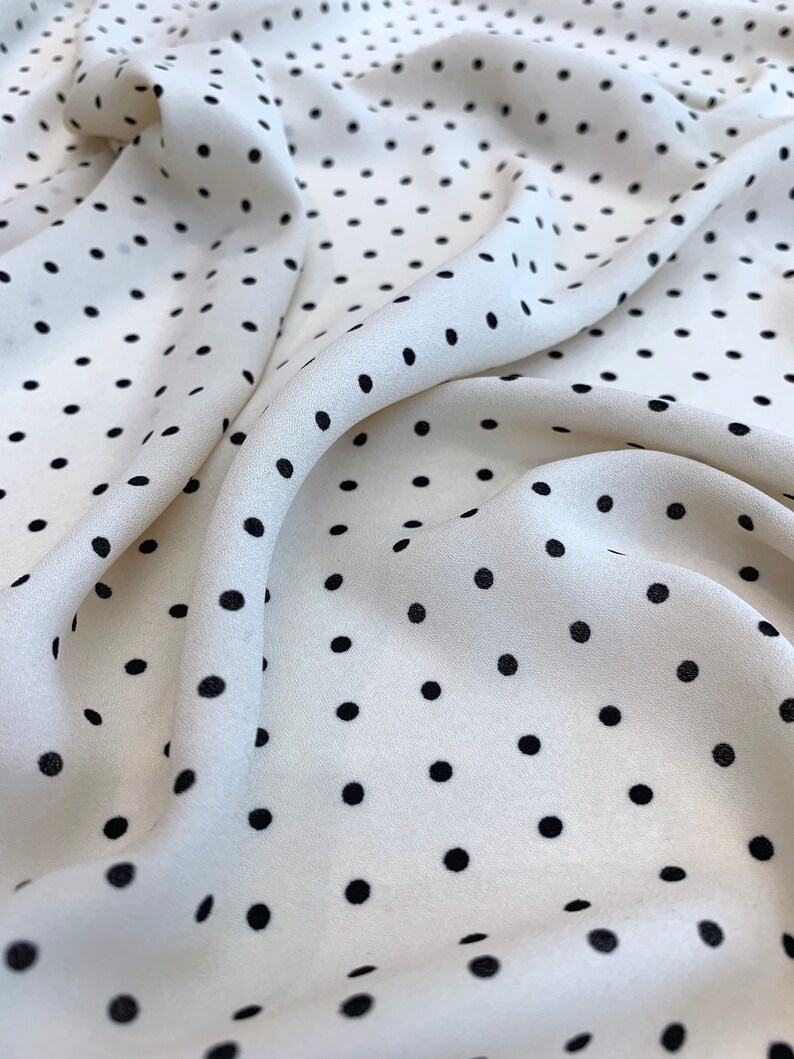 Polka Dot Fabric by 1 yard Ivory White Crepe for dress Small Print skirt blouse 100/% Terylene