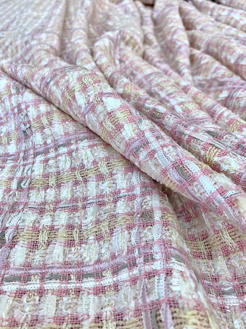 Pink Boucle Fabric Plaid Tweed White Cream with Lurex | Etsy