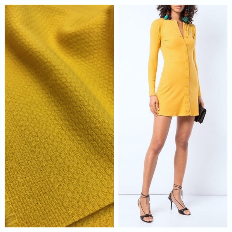 Yellow Boucle Wool Fabric by Ungaro textured tweed for coat by 12 yard suit