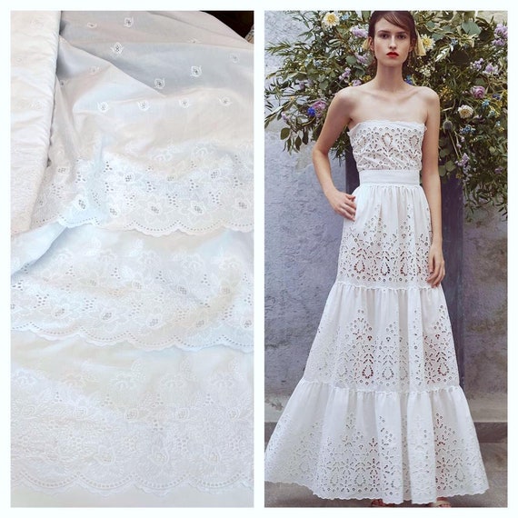 White Broderie Anglaise Fabric Floral Eyelet Cotton Etsy