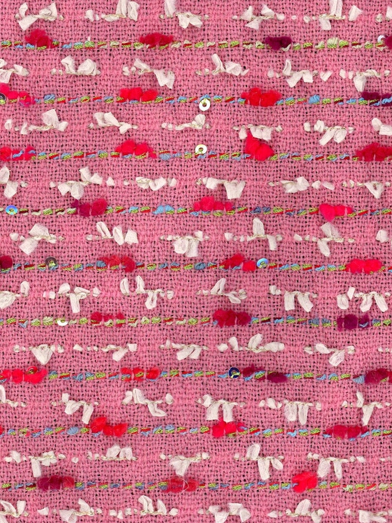 Boucle Fabric PINK WHITE Sequin Textured TWEED Cotton Blend Etsy