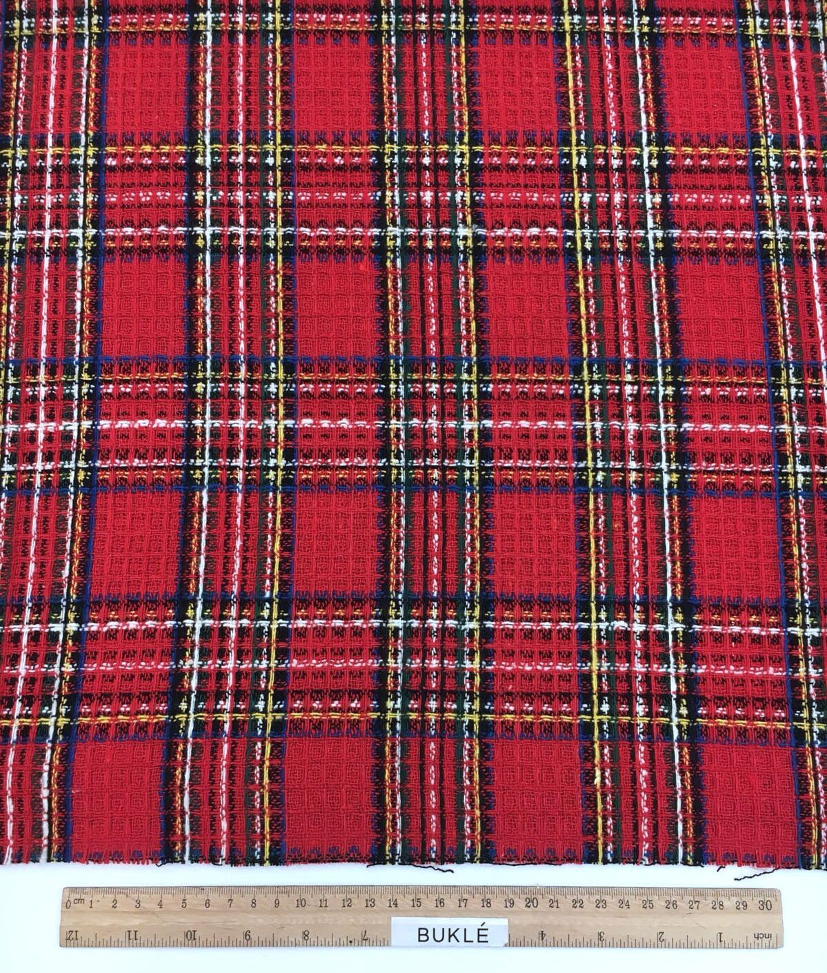 Tartan Plaid Check WOOL Fabric Red White Multicolor Textured Etsy