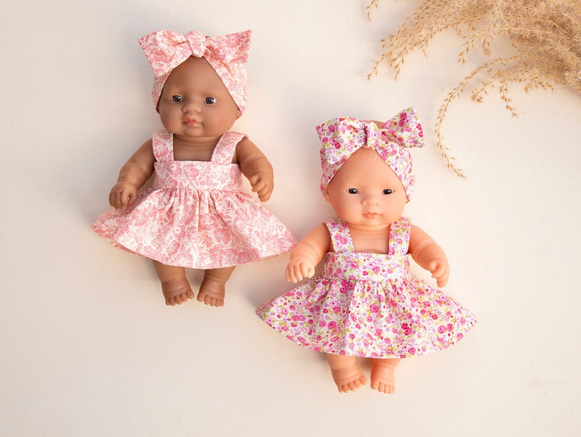 Clothes for Miniland 21cm Baby Doll for Paola Reina 8 inch Summer Dress Headband Outfit for Doll Handmade in UK