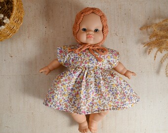 Clothes for Minikane Soft body Doll 28cm , Clothes Dolls outfit, Dress, Crochet Bonnet Handmade in UK