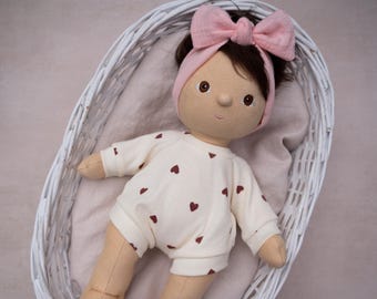 Dinkum 35cm Doll Romper, Heart Print Doll Outfit, Dinkum Doll Headband, Dinkum Accessories, Handmade in UK