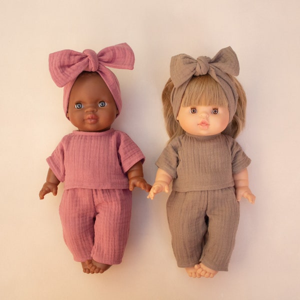 NUEVO: Conjunto de pantalones para Miniland de 38 cm/32 cm, Conjunto de muñecas para muñeca Minikaine de 34 cm, Conjunto de algodón para muñeca de niña y niño, hecho a mano en el Reino Unido