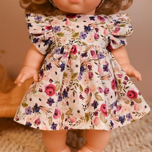 Ruffle Dress for Minikane Doll 34cm, Dress for Miniland 38cm, Vintage Floral Dolls outfit, Handmade in UK
