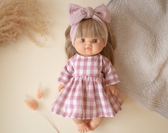 Dress for Minikane 34cm Doll, Handmade Doll Dress, Minikane Doll Clothes, Optional XL Headband, Doll Outfit, Handmade in UK
