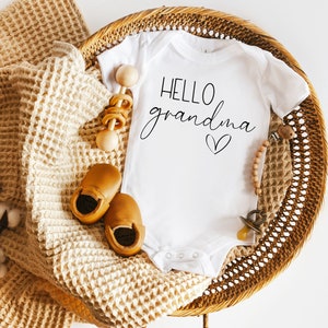 Hello Grandma Baby Onesie ®, Pregnancy Announcement, Pregnancy Reveal for Grandparents,