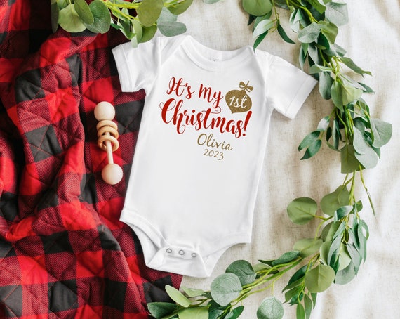 Gepersonaliseerde baby eerste kerst baby meisje kerstoutfit pasgeboren babykleding babymeisje kleding Etsy Nederland