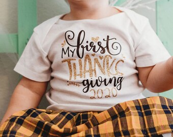 First Thanksgiving Onesie ® : paillettes dorées - Ensemble bébé fille