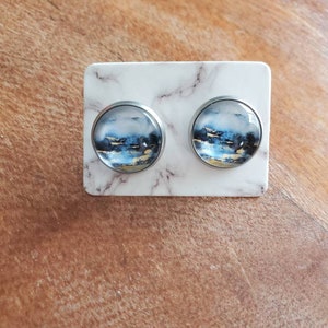 Earrings, 12 mm glass stud earrings. abstract painting