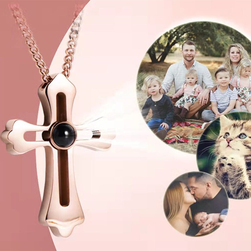 Customizable Photo Cross Projection Necklace  Pendant Jewelry
