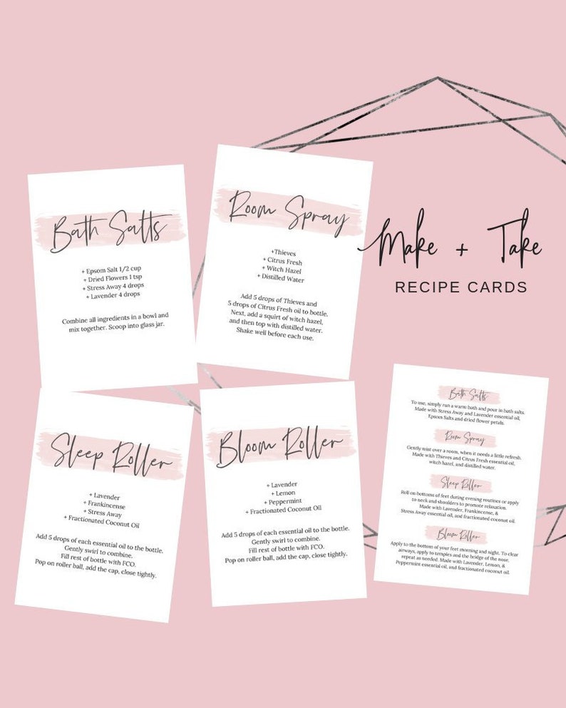 Printable Make + Take Recipe Cards, Essential Oil Recipes Cards, Essential Oil 101 Supplies, Starter Kit Make \u0026 Take, Young Living, Oil Biz