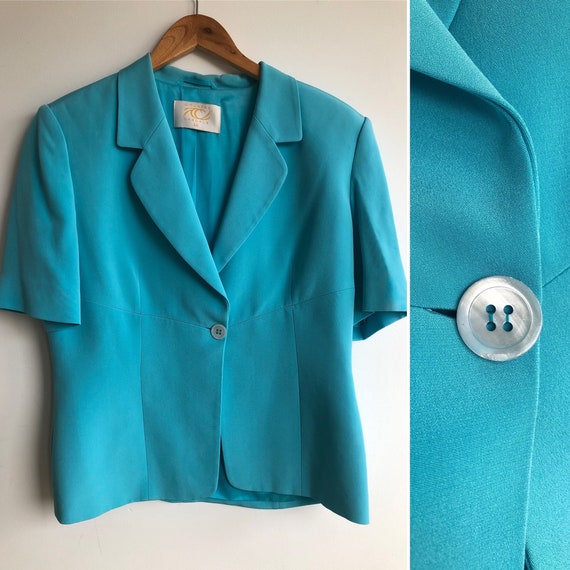 Vintage 90’s Pure Silk Turquoise Blue Short Sleeve