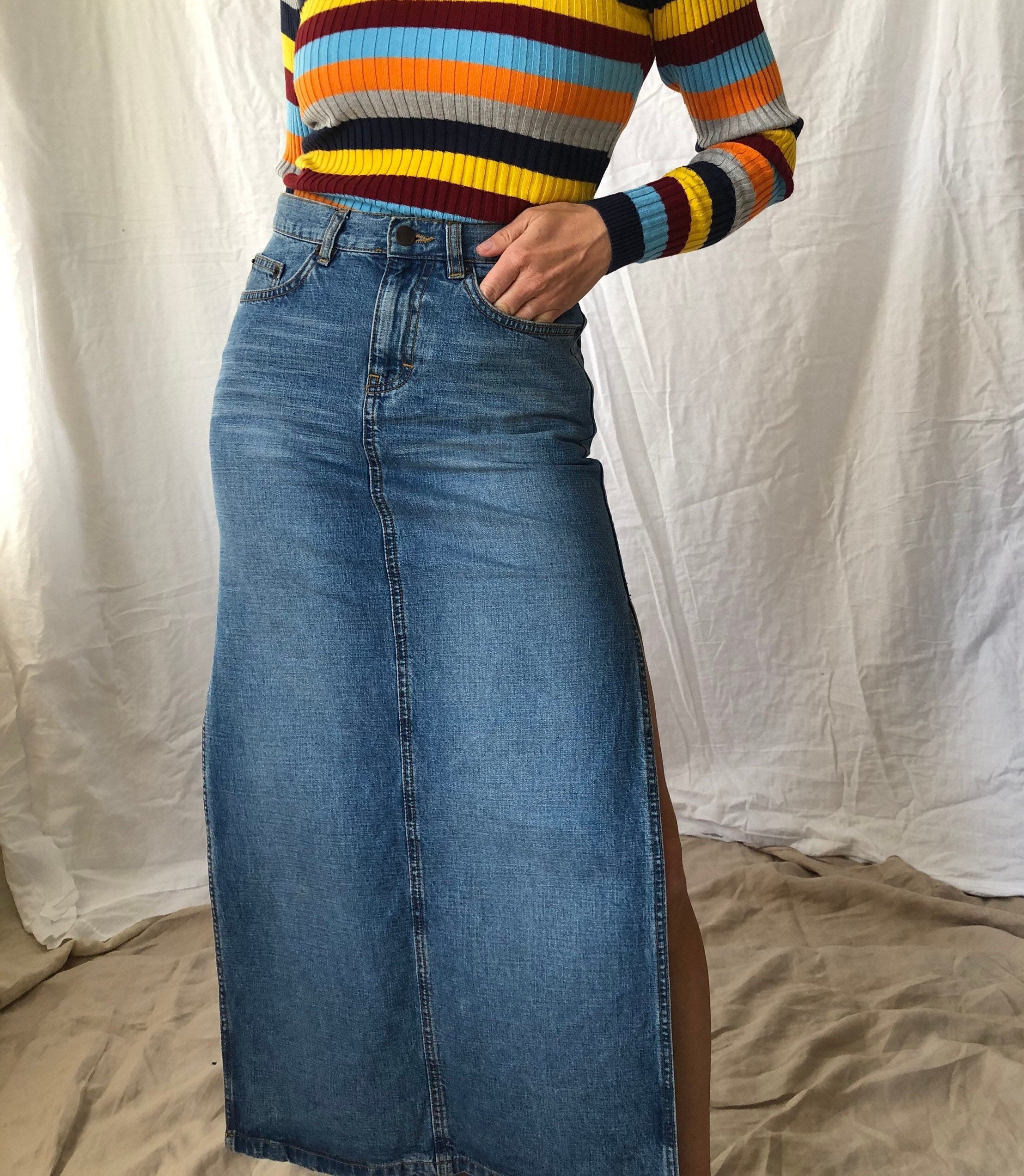 Vintage Blue Denim Maxi Skirt Y2K H&M Long Skirt Vintage Etsy