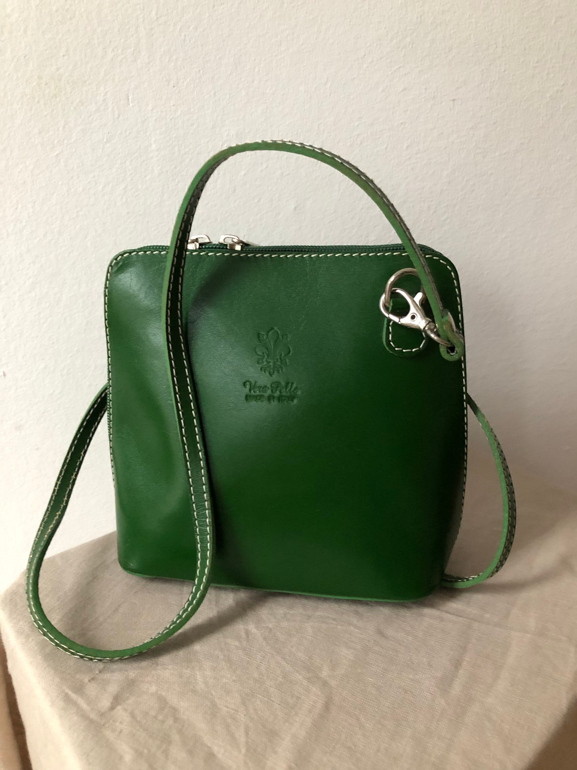 Small Green Leather Crossbody Bag by Vera Pelle Italy Etsy