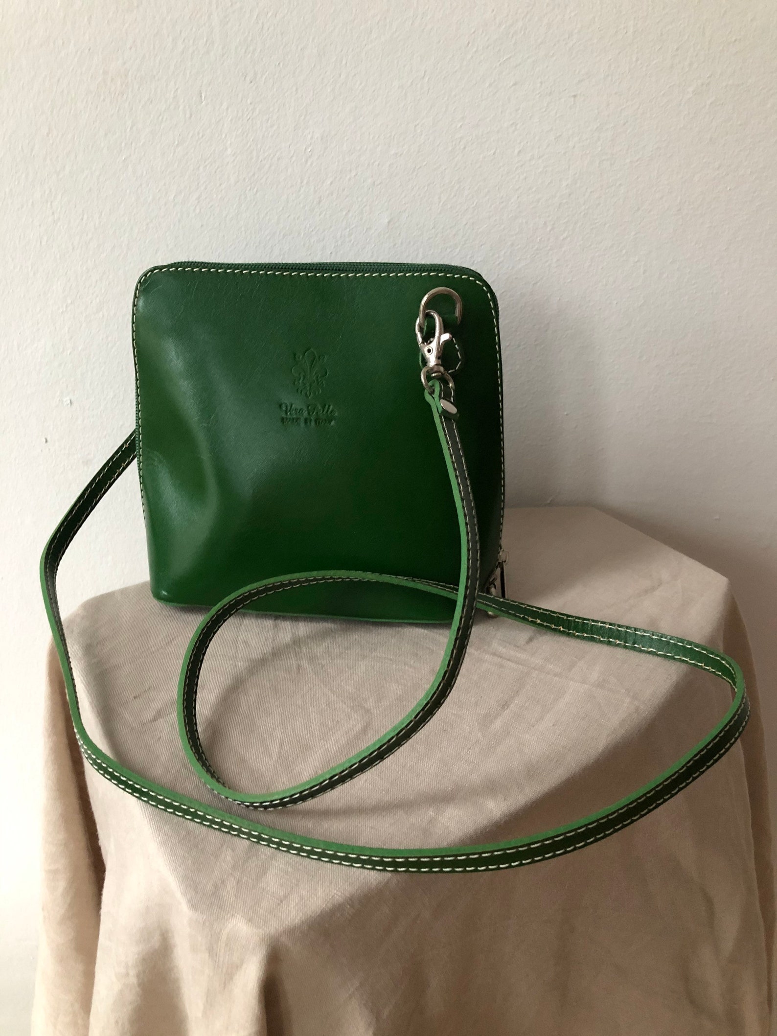 Small Green Leather Crossbody Bag by Vera Pelle Italy Etsy