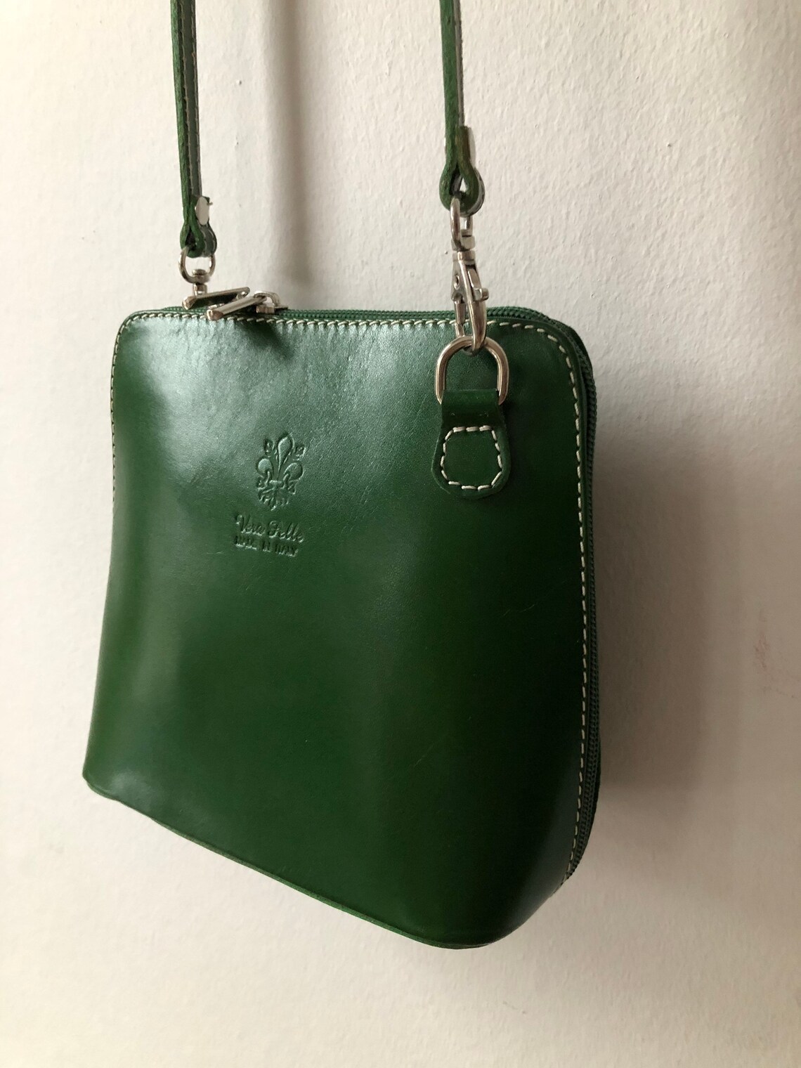 Small Green Leather Crossbody Bag by Vera Pelle Italy Etsy
