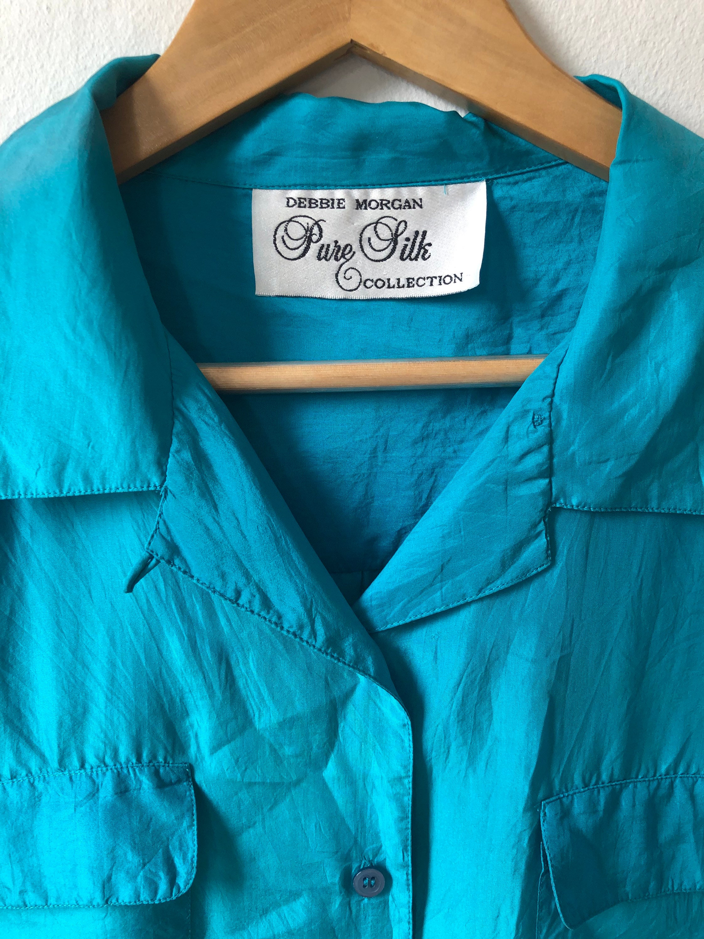 Vintage Turquoise Pure Silk Shirt Short Sleeve Silk Blouse | Etsy