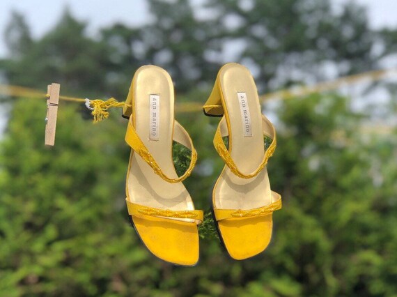 yellow two strap sandals