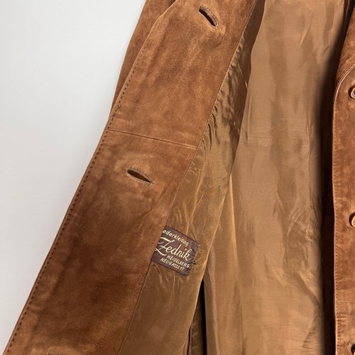 Shops Vintage Brown Suede Jacket, 1990s Minimalist Mid Length Suede Jacket, Women’s Suede Duster Jacket