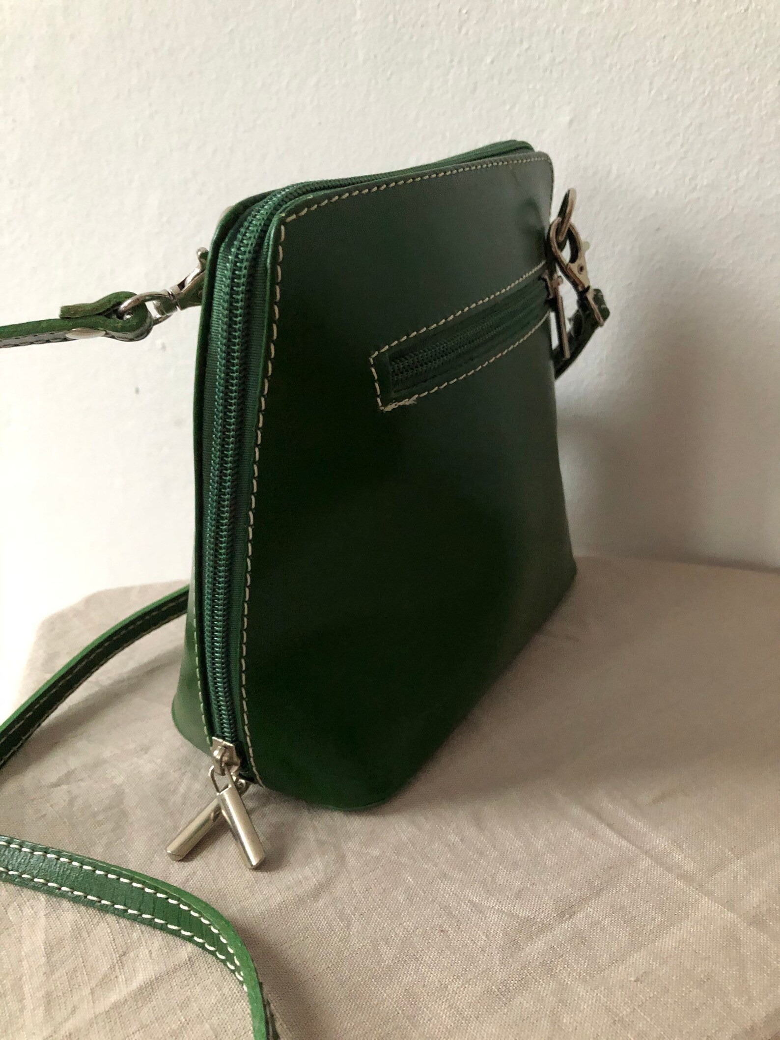 Small Green Leather Crossbody Bag by Vera Pelle Italy Etsy