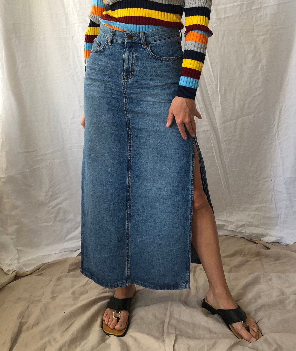 Vintage Blue Denim Maxi Skirt Y2K H&M Long Skirt Vintage Etsy