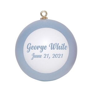 Custom Blue Babys First Christmas Ornament, Personalized with Name and Birthday for Boy or Girl, Shatterproof 2021 Holiday Ball Ornament