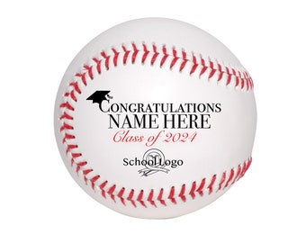 Graduation Gift Baseball Custom with Name & School Logo for Him, Her, Grad, Class of 2024 for High School, University, College