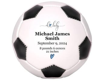 Personalized Baby Birth Announcement Soccer Ball, Custom Newborn Gift for Baby Shower, Gender Reveal Party, or Nursery Decor