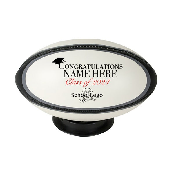 Graduation Gift Mid Size Rugby Ball Custom with Name & School Logo for Him, Her, Grad, Class of 2024 for High School, University, College