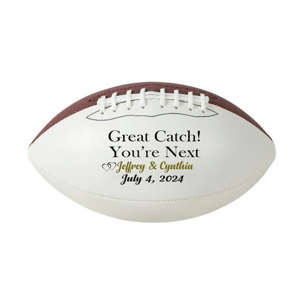 Custom Great Catch You’re Next Football for Wedding Garter Toss Personalize Football with Mr & Mrs Couple Names and Wedding Date