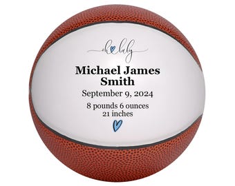 Personalized Baby Birth Announcement Basketball, Custom Newborn Gift for Baby Shower, Gender Reveal Party, or Nursery Decor
