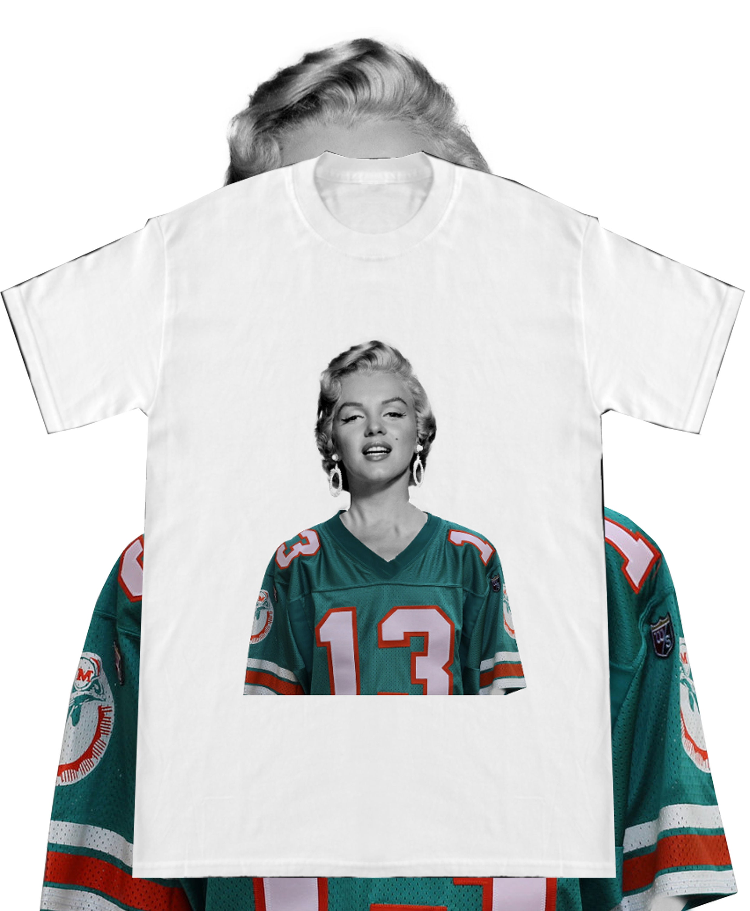 Vintage Marilyn Monroe wearing a Miami Dolphins Shirt