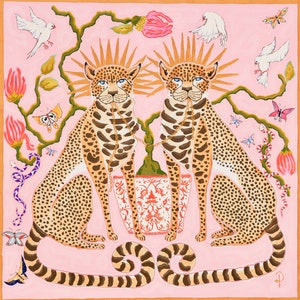 ART PRINT Cheetahs on pink with birds