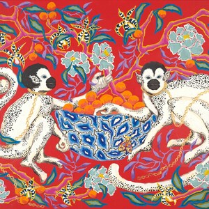 ART PRINT - Monkeys on Red with Oranges