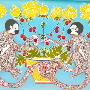 ART PRINT - Monkeys yellow roses