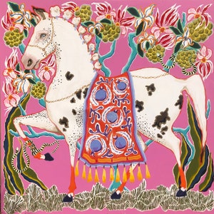 ART PRINT- Spotted Pony on Pink with Snake