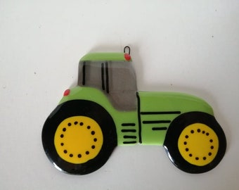 Tractor or Digger sun catcher / wall/window piece or garden stake in fused glass. Made to order