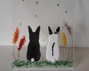 rabbit/bunny sun catcher in fused glass for hanging or free standing
