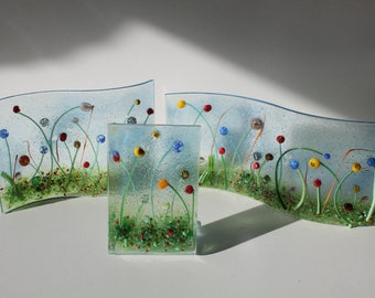 Fused Glass Flower Scene: Kiln Fired Sun Catcher 4 designs