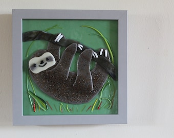 sloth picture in used glass. Made to order 20 x 20