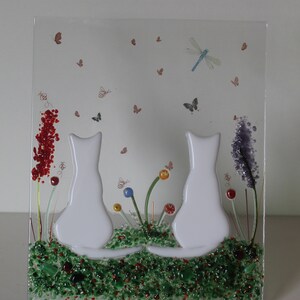 cats, Black, White & Ginger, Bespoke 'your cat'  made in kiln fired glass (fused) freestanding lovely gift MTO