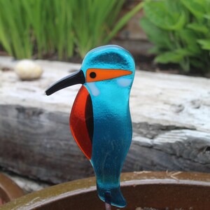 Fused Glass Kingfisher Garden Art - Handmade Copper Plant Pot Decoration / weatherproof image 4