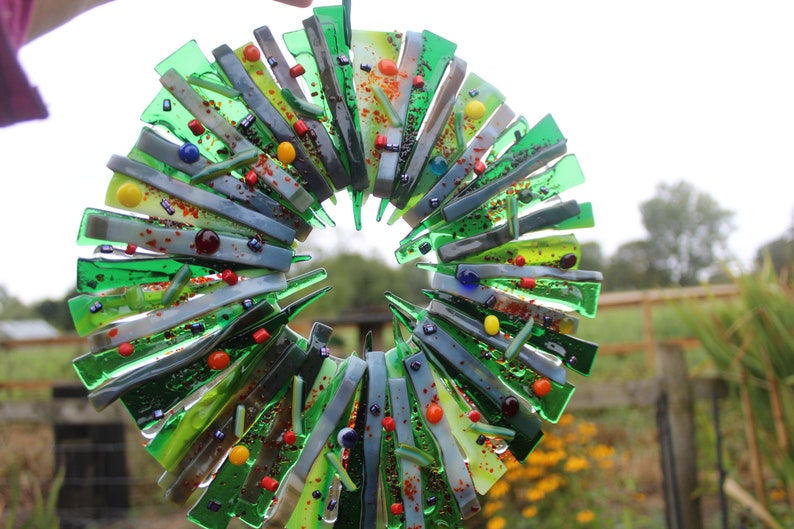 Wreath in fused glass. 27 cm x 27 cm colourful and festive or your choice for year round use. Handmade image 3